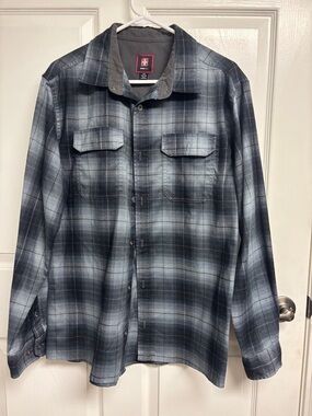 Swiss Tech Gray and Black Plaid Men's Button Shirt